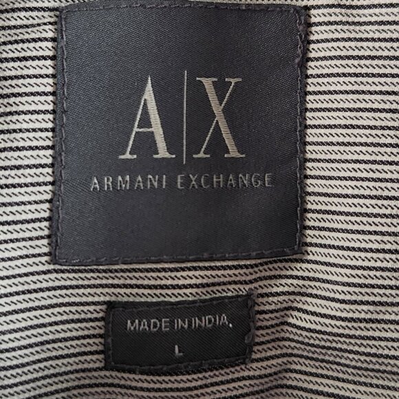 Armani Exchange Large Black White Striped Short Sleeve Pearl Snap Double Collar - Picture 10 of 16